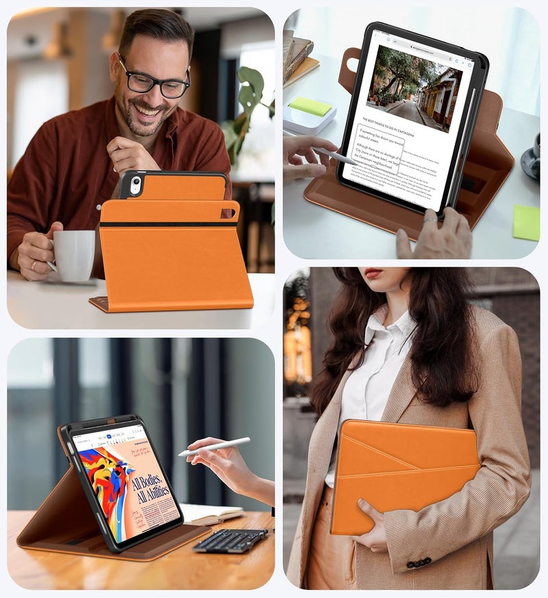 DTTO for iPad A16 Case, iPad 11th / 10th Generation Case (2025/2022), 360 Degree Rotating Premium Leather Folio Stand Cover with Pencil Holder, New Orange - Image 5